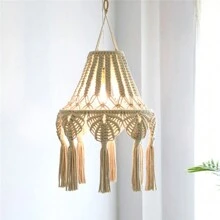 1pc Macrame Lampshade, Boho Style Hanging Decor. Handmade Woven Fringe Tassel Pendant Light Fixture - Lamp Not Included Gifts Birthday Graduation