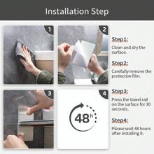 Handtuchhalter 38CM Ohne Bohren Einarmig Handtuchstange Selbstklebend Handtuchhalter Eckig Matt Edelstahl Wandmontage Badetuchhalter für Bad und KüChe, Er eignet sich für Bäder, Küchen und Toiletten und kann auf glatten und harten Wänden wie Glas, Metall, Marmor, Fliesen und Massivholz angebracht werden - Silber - Übersicht 8