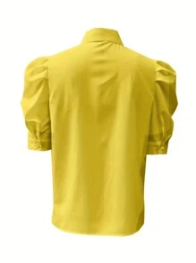Dames effen kleur voorkant knoop korte mouw eenvoudige casual geplooide blouse
