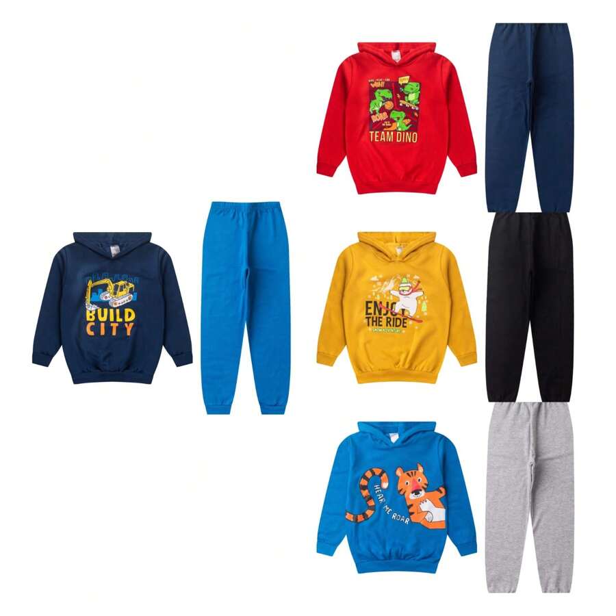 KIT 4 BASIC BOY'S SWEATSHIRT SETS - COAT WITHOUT POCKET AND SWEATSHIRT PANTS (SIZES 1 TO 8) - 彩色 - 查看 1