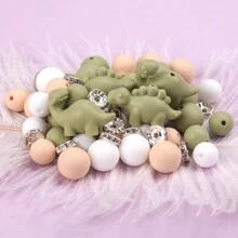 69pcs Silicone Dinosaur Beads Set, 12/15mm Round Silicone Beads With Rhinestones, Assorted Colors, For Jewelry Making DIY, Keychain, Necklace, Bead Pens, Bracelet Decorations And Handmade Accessories - Silicone Dinosaur Beads Mixed - View 3