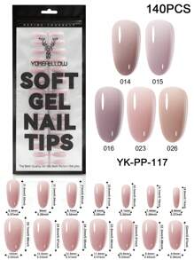 YOKEFELLOW 果冻裸色按压指甲，预着色和构建软凝胶指甲片，5 种颜色/套 140 件/150 件裸色全覆盖杏仁方形椭圆形棺材丙烯酸按压指甲假指甲用品用于指甲延长美甲 DIY 和女孩礼物情人节 - 彩色 - 查看 12