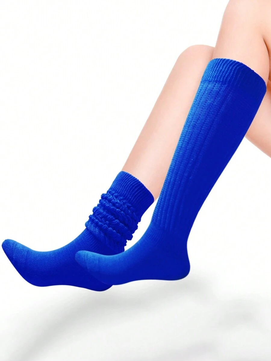 1 Pair Women's Thick Solid Navy Blue Knee-High Socks