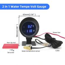 2 Em 1 Medidor Digital De Temperatura De Água Voltímetro Led Sensor Tubo De Junta Carro De Motocicleta - Preto - Visão 8