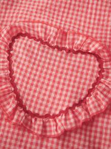 Women Long Sleeve Shirts Heart Embroidery Plaid Front Bowknot Tie-Up Blouses Fashion Spring Summer Casual Tops - 紅色 - 查看 10