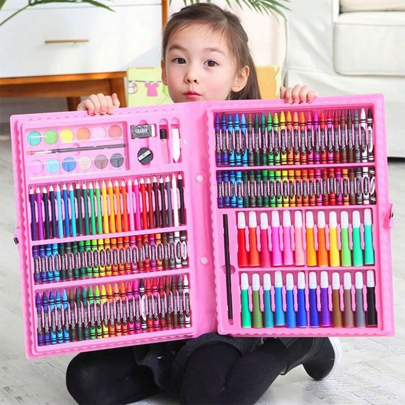 42-208pcs/Set Children/Students Painting Tool Combo Set, Crayons & Watercolor Pens Washable (Pattern/Accessories/Color Random), Beginner Artist Supply Set,Back To School