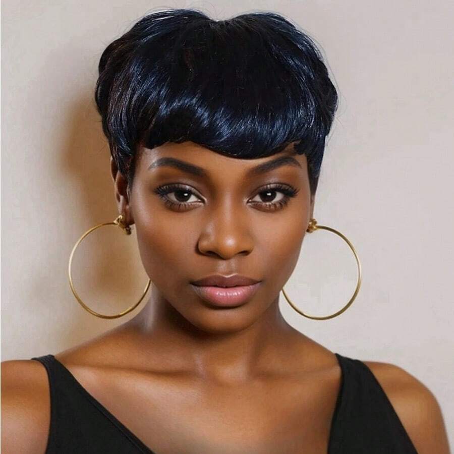 Human Hair Wig Short Bob Pixie Cut Wigs For Women Straight Brazilian Remy Hair Machine Made Wig With Bangs - SNatural - View 1