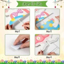 2 Peças Decoração de Páscoa para Quintal, Placas de Grama da Páscoa para a Páscoa Feliz com Estaca de Boas-Vindas com Coelho e Ovo de Páscoa para Jardim Externo, Decoração de Placa de Grama da Páscoa Primavera para Caça aos Ovos da Páscoa, Suprimentos de Festa, 32" X 12.6" - Multicolorido - Visão 3