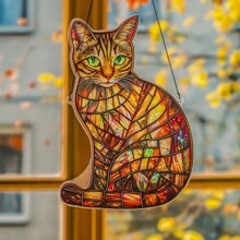 1pc, 2D Flat Acrylic, Tabby Cat Sun Catchers Window Hanging Garden Suncatchers(8''x5.5''), Pet Acrylic Window Hanging Suncatchers, Housewarming Gifts New Home, Window Garden Porch Bedroom Office Home Decorations Outdoor Patio Decorate