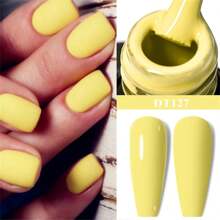 MEET ACROSS 7ml Macaroon Candy Color Gel Nail Polish, Spring/Summer Nail Art, Semi-Permanent Removable UV/LED Nail Gel, Nail Care, DIY Nail Salon, Women Gift Nails - Yellow - View 3
