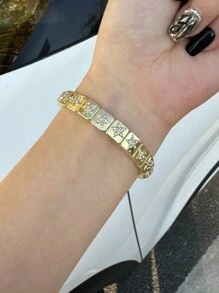 1pc Fashionable Minimalist Star Rhinestone Cubed Elastic Bracelet, Adjustable Size Suitable For Men & Women, Daily Wear & Party - Star Stretch Bracelet - View 4