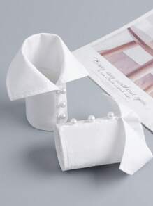 1 Pair Elegant Pearl Accent Minimalist Cuff Sleeve Decor, Suitable For Autumn/Winter Outfits - Multicolor - View 2