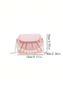 1pc 时尚甜美珍珠链条单肩斜挎包时尚褶皱腋下包韩版手提可爱女生包包，pu褶皱设计珍珠手提包，高档纯色搭配，适合女生逛街，参加生日派对，精致可爱的链条斜挎包，送给朋友和家人的礼物 - 褶皺珍珠手提包 - 查看 12