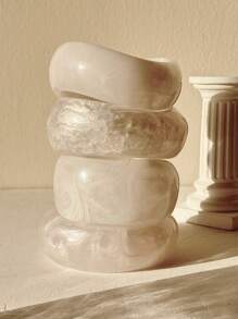 1pc Asymmetrical Curved Wide Thick White Acrylic Resin Bracelet, Minimalist Stylish Jewelry For Women, Fashion Accessory For Spring