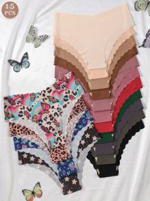 15 Stück/Pack Damen nahtlose Leoparden-Muster bequeme atmungsaktive sexy unsichtbare Slips für Sport