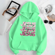 Moletom com Capuz Blusa de Frio Cristã Estamp Loves Jesus Religiosa Cristã Jesus Oração