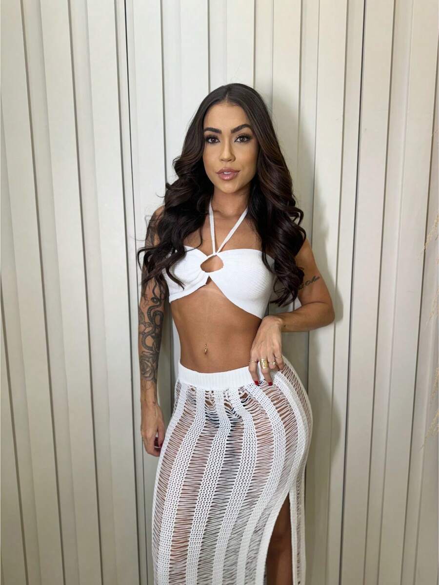 Conjunto Feminino Saida de Praia Saia longa e Cropped