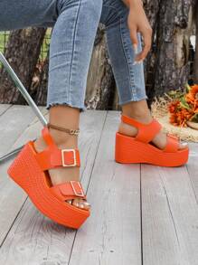 Giày sandal đế xuồng hở mũi đế dày thời trang Orange dành cho nữ mùa hè - trái cam - Xem 5