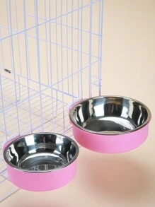 1pc Random Color Cat Bowl, Stainless Steel Pet Bowl, Hanging Cat Feeder, Anti-Spill Water Bowl For Cats, Rabbits, Dogs