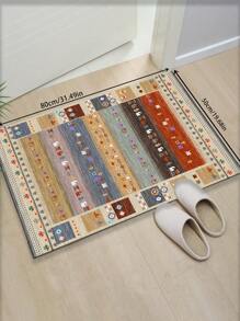 Tapete de área com design vintage inspirado na Boêmia, padrão geométrico de poliéster retangular, fácil manutenção, lavável, antiderrapante, adequado para sala de estar, corredor, cabeceira, sala de estar, quarto, escritório, cozinha, cabine