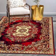 [Crystal Velvet 700g/㎡, Printed Bottom, 5mm Thick] A High-End, Elegant Deep Red Floral Pattern Carpet In European Style. Anti-Slip, Absorbent, Soft And Easy To Clean Carpet, Suitable For Indoor, Entrance, Living Room, Bedroom, Sofa, Kitchen. Applicable For Daily Use, Holidays, And Parties. Home Bathroom Decor Bath Rug Outdoor Rug Door Mat Fall Decor Bathroom Accessories Back To School