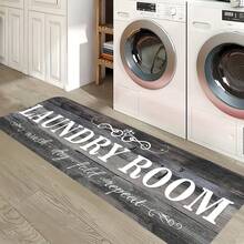 LAUNDRY ROOM Wood Grain Design Pattern Laundry Room Rug, Soft Carpet, Runner Rug, For Bedroom, Machine Washable Rug For Kitchen, Hallway, Bathroom Sink, Laundry Room, 0.47 Inch Thick High-Quality Flannel Material Floor Mat - View 9