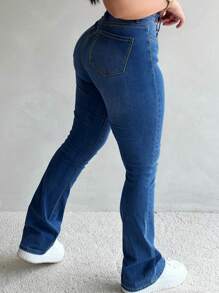 Women Simple Daily Flared Jeans Western Women Attire - 中等水洗藍 - 查看 2