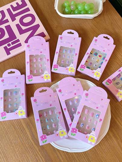 24pcs/Box Cartoon Odorless Nail Stickers, Press-On Nail Stickers, Birthday Gift, Photo Props, Party Supplies