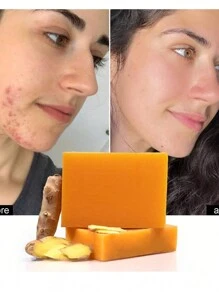 1 pieza de Jabón blanqueador de limón, cúrcuma y ácido kójico, elimina manchas oscuras, Jabón kójico, Jabón de baño artesanal hidratante y limpiador suave para la piel - Naranja - Ver 1