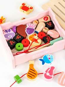 Asador para barbacoa multifuncional y divertido para niños de 3 en 1, juguetes de cocina interactivos para padres e hijos, set familiar simulado, bloques de construcción con cuentas, juegos de cuerdas musicales, juguetes familiares para niños y niñas, regalos de cumpleaños y navidad, disponible en opciones azul y rosa - Multicolor - Ver 4