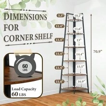 Tall Corner Shelf Stand, 6-Tier Display Shelves, Ladder Corner Wood Storage Plant Bookshelf With Metal Frame, Versatile Shelving Unit Bookcase For Home Office Space, Rustic Oak - Rustic Oak - 查看 2