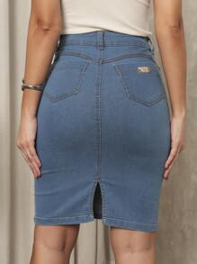 Women Denim Skirts - 藍色 - 查看 2