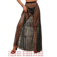 女士薄款银色星形裙婚纱衬裙派对礼服秋季女士服装 - 黑色 - 查看 7