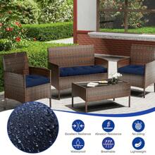 3 Pieces Wicker Chair Cushions Of Waterproof Tufted Outdoor Seat Cushions Set For Patio Furniture Sofa Settee Couch,1 Loveseat And 2 U-Shaped Cushions For Patio Furniture Chair Pads Yard - Navy Blue - View 5