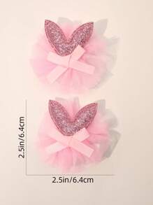 2 件装网状发夹，适合女孩青少年可爱闪光兔耳朵装饰发夹鳄鱼夹精致发饰 - 彩色 - 查看 4