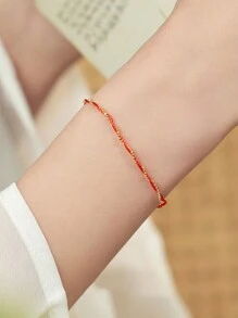BALMORA 1 Pc Elegant S925 Sterling Silver Red Hand Rope Woven Bracelet Bracelet For Women Gift For Girl/Women/Girlfriend/Mother - Gold - View 2