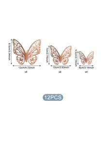 12/6 piezas Mariposa hueca de 3D de doble capa, de color blanco iridiscente, para decorar pasteles - Oro rosa - Ver 5