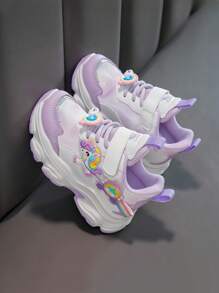 女童运动鞋春秋新款钩环童鞋厚底中大童休闲卡通运动鞋校园跑步鞋幼儿厚底运动鞋 - 紫色 - 查看 5