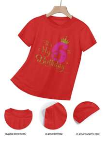 Celebrate Your Little One's 6th Birthday In Style With This Adorable Kids' Short Sleeve T-Shirt – Perfect Gift For Boys And Girls, Featuring Fun Designs And Comfortable Fit For All-Day Play! - Red - View 5