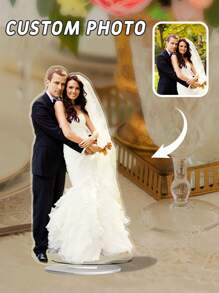 1 件定制个性化婚礼照片亚克力小雕像支架、定制新郎新娘亚克力小雕像、定制婚礼情侣亚克力展示架、可定制水晶艺术相框（带底座）、独特的婚礼纪念品 - 彩色 - 查看 1