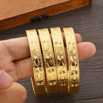 2pcs/4pcs 65mm Gorgeous Golden/Silver Color Bangles, Bohemian African Arabian European And American Girls Birthday Wedding Party Gift