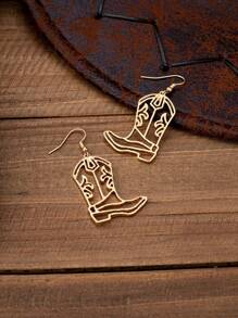 1 Pair Western Cowboy Style Hollow Floral Print Cowgirl Boots, Versatile And Fashion Forward Earrings For Women - Earrings - View 7