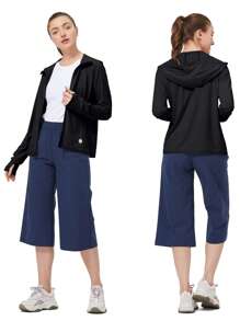 CAMEL CROWN Damen UPF 50+ Sportjacke Sonnenschutz Langarm Wandershirts Leichter Outdoor-Hoodie mit Tasche