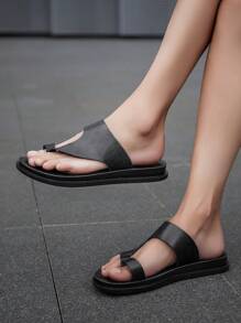 Men's Carved Line Fashion Casual Flip Flops, Comfortable Soft Sole Beach & Indoor/Outdoor Slippers, Summer - Snake Print All Black - View 6