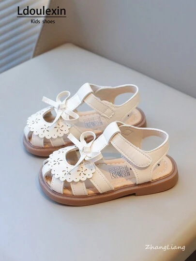 New Girls Toddler Sandals Cute Bow Hollow Floral Design Soft Bottom Anti-Slip Little Kids Shoes, Suitable For Summer
