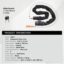 Bicycle Chain Lock, Combination Bicycle Chain Lock With Key, Heavy Duty Anti-Theft High Security Bicycle Lock, Perfect For Bicycles, Motorcycles, Scooters, Bikes, Doors, Fences Or Gates, 10mm, Black - 2.79 Ft Combination Bicycle Chain Lock with 2 Keys Black - 查看 7