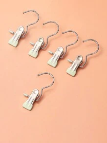 5pcs Stainless Steel Multi-Functional Clips With Hooks, Suitable For Hanging Pants, Skirts, Hats, Socks & More, Home Storage Clips - Multicolor - View 9