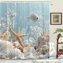 Starfish Art Pattern Shower Curtain With 12 Hooks - Machine Washable, Suitable For Home, Hotel Or Washable Bathroom, Non-Sheer, Bathroom Decor, Autumn Decor, Bathroom Accessories, Back To School - Multicolor - View 3