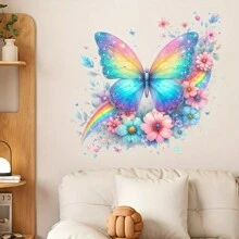 1 pieza Pegatinas de asiento de inodoro con mariposa colorida, decoración autoadhesiva de superficie cerámica con estampado animal, decoración desechable de baño con tema de mariposa y floral, tratamiento de superficie semibrillante, adecuado para decoración del hogar