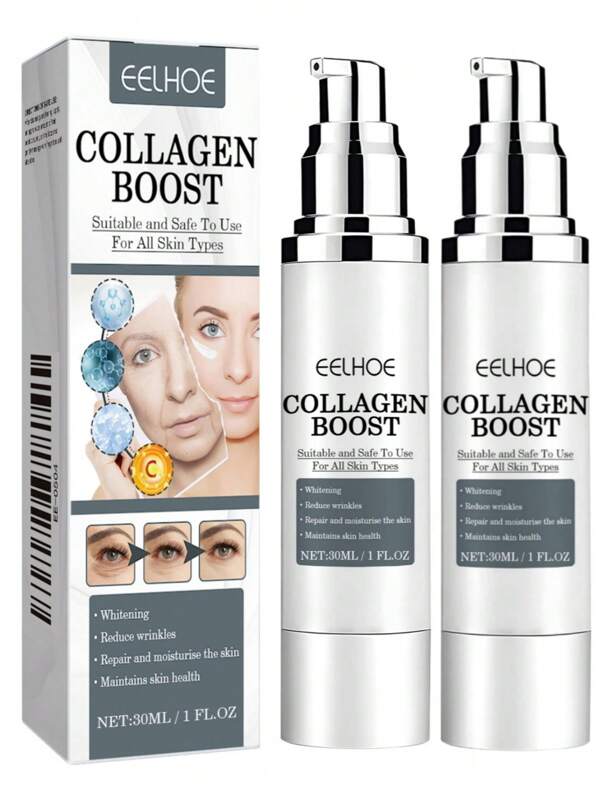2PCS Collagen Boost Anti Aging Serum, Collagen Anti-Wrinkle Cream, Collagen Booster for Face with Hyaluronic Acid 60ml